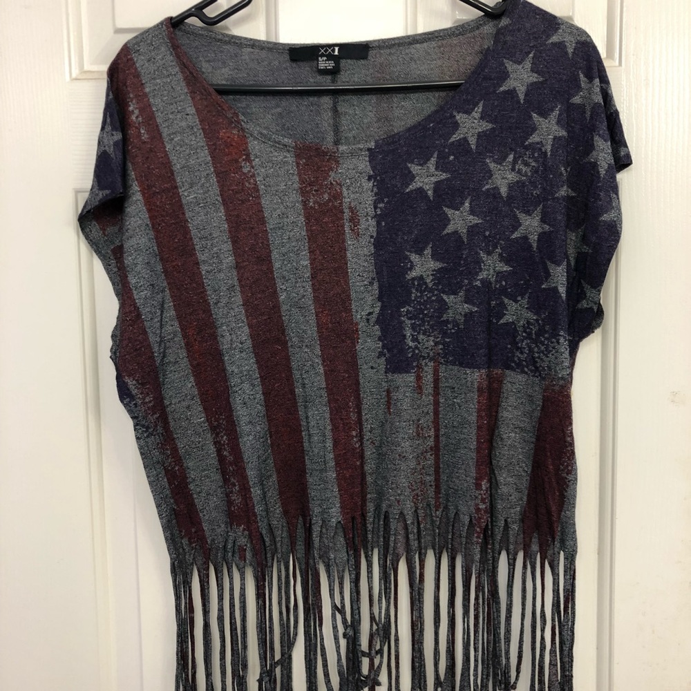 Forever 21 American Flag  Fringe Crop Top